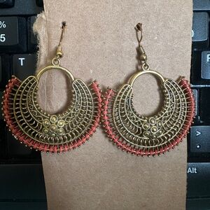 Elegant Gold and Orange Round  Hoop Earrings